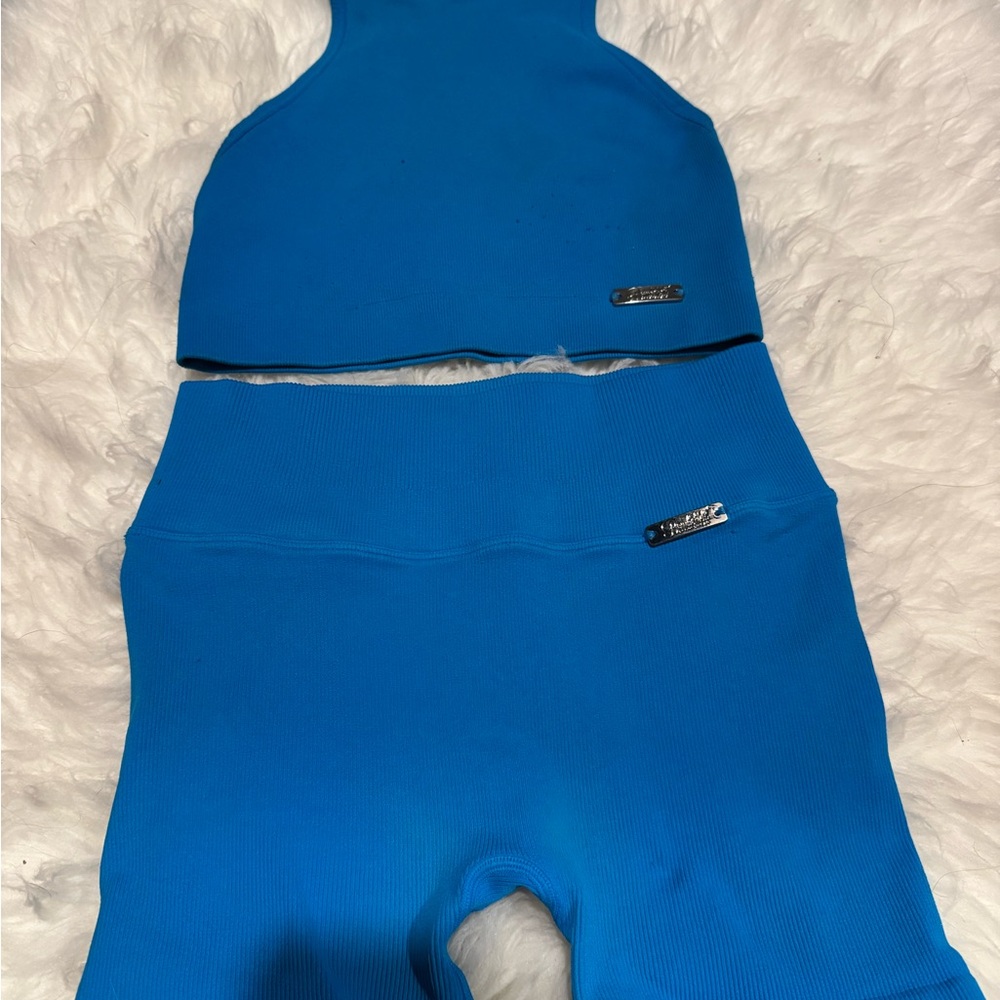 Bombshell Sportswear ribbed Vibrant Blue Athletic 2 piece set.